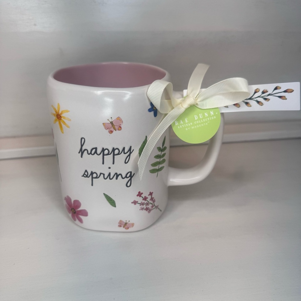 Collector mug- spring-  Rae Dunn White and Pink Springtime  ceramic Mug